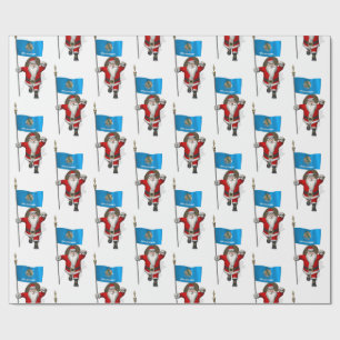 Santa Claus With Flag Of Oklahoma Wrapping Paper