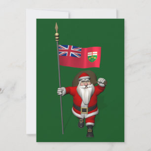 Santa Claus With Flag Of Ontario CDN Holiday Card
