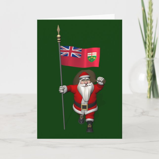 Santa Claus With Flag Of Ontario CDN Holiday Card (Front)