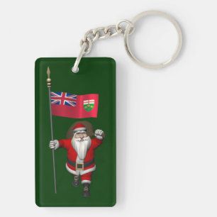 Santa Claus With Flag Of Ontario CDN Key Ring
