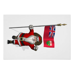 Santa Claus With Flag Of Ontario CDN Poster