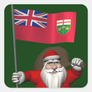 Santa Claus With Flag Of Ontario CDN Square Sticker