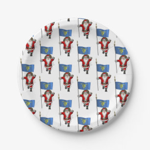 Santa Claus With Flag Of Oregon Paper Plate