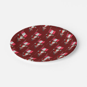 Santa Claus With Flag Of Peru Paper Plate