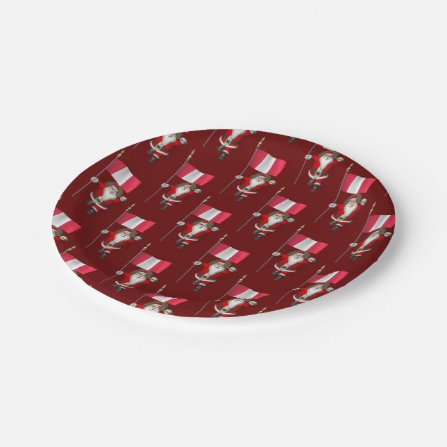 Santa Claus With Flag Of Peru Paper Plate (Angled)