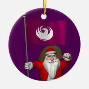 Santa Claus With Flag Of Phoenix AZ Ceramic Tree Decoration
