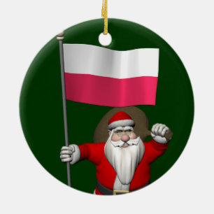 Santa Claus With Flag Of Poland Ceramic Tree Decoration