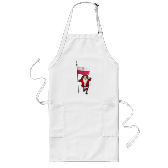 Santa Claus With Flag Of Poland Long Apron (Front)