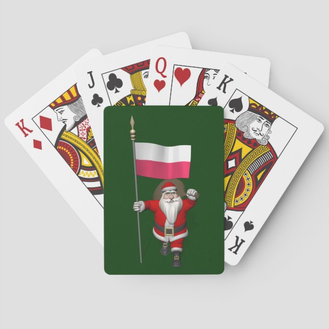 Santa Claus With Flag Of Poland Playing Cards (Back)