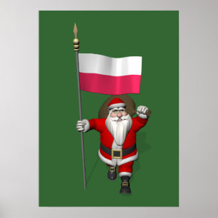 Santa Claus With Flag Of Poland Poster