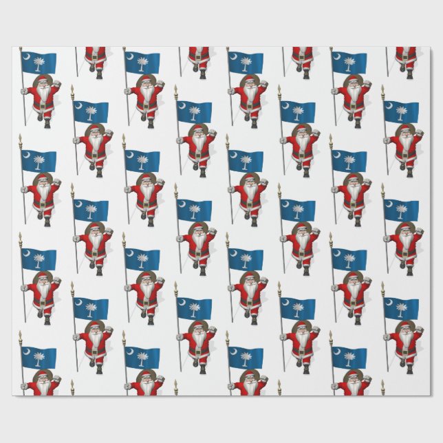 Santa Claus With Flag Of South Carolina Wrapping Paper (Flat)