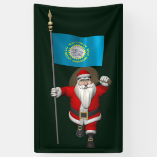 Santa Claus With Flag Of South Dakota Banner