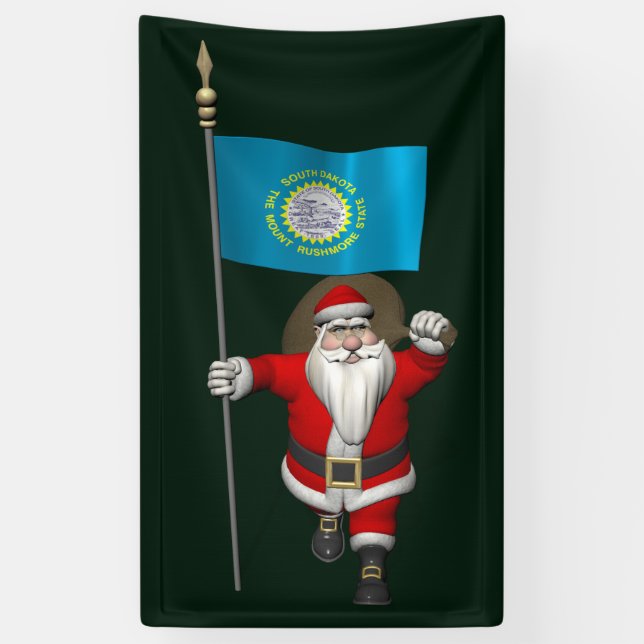 Santa Claus With Flag Of South Dakota Banner (Vertical)