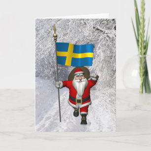 Santa Claus With Flag Of Sweden Holiday Card