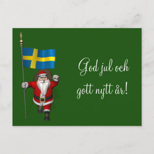Santa Claus With Flag Of Sweden Holiday Postcard