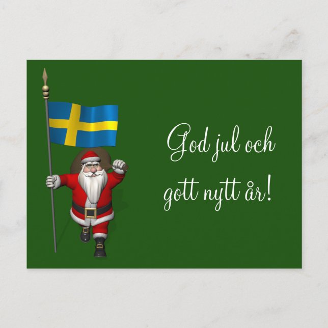 Santa Claus With Flag Of Sweden Holiday Postcard (Front)