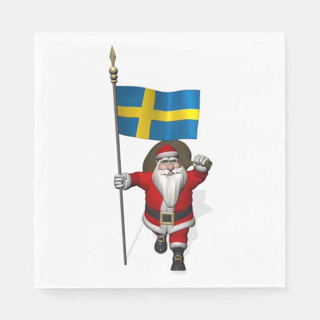 Santa Claus With Flag Of Sweden Napkin (Front)