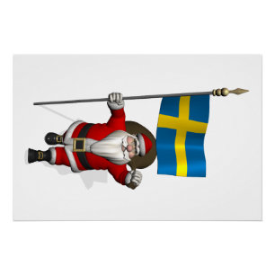 Santa Claus With Flag Of Sweden Poster