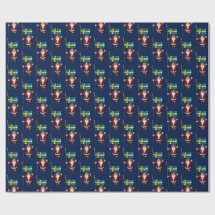 Santa Claus With Flag Of Sweden Wrapping Paper