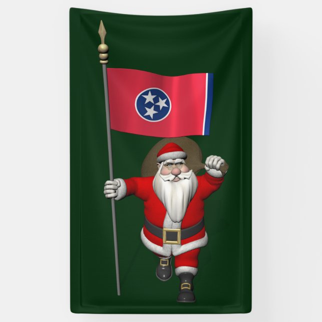 Santa Claus With Flag Of Tennessee Banner (Vertical)