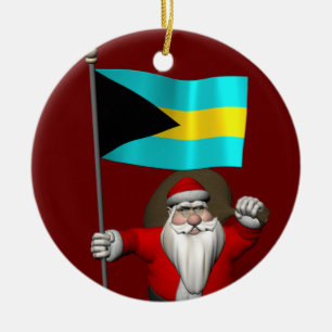 Santa Claus With Flag Of The Bahamas Ceramic Tree Decoration