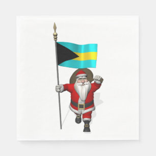 Santa Claus With Flag Of The Bahamas Napkin