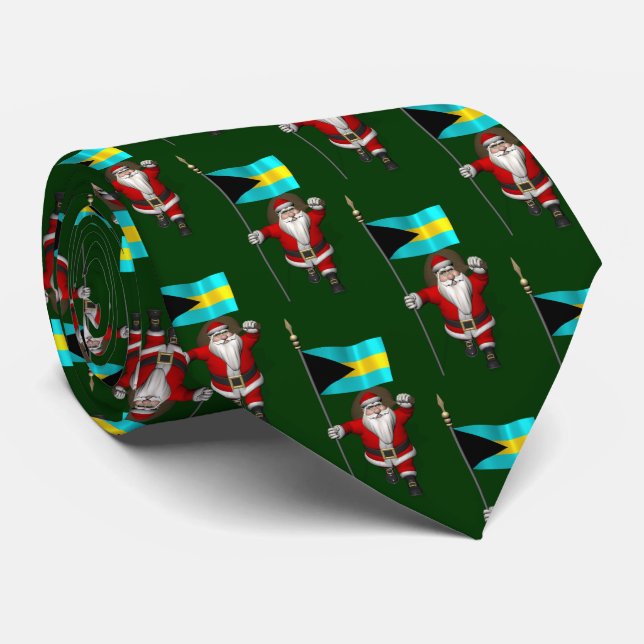 Santa Claus With Flag Of The Bahamas Tie (Rolled)