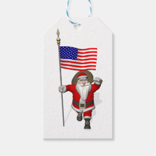 Santa Claus With Flag Of The USA Gift Tags