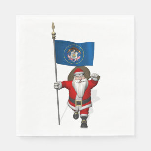 Santa Claus With Flag Of Utah Napkin