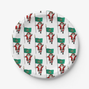 Santa Claus With Flag Of Washington Paper Plate