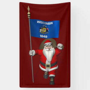 Santa Claus With Flag Of Wisconsin Banner