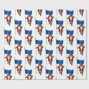 Santa Claus With Flag Of Wisconsin Wrapping Paper