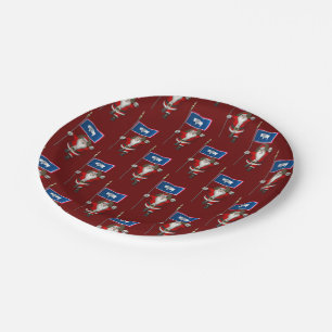 Santa Claus With Flag Of Wyoming Paper Plate