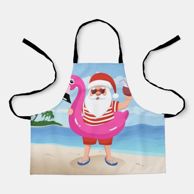 Santa Claus with flamingo inflatable ring Apron (Front)