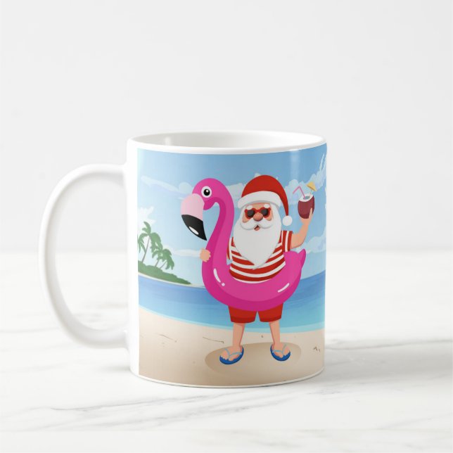Santa Claus with flamingo inflatable ring Coffee Mug (Left)