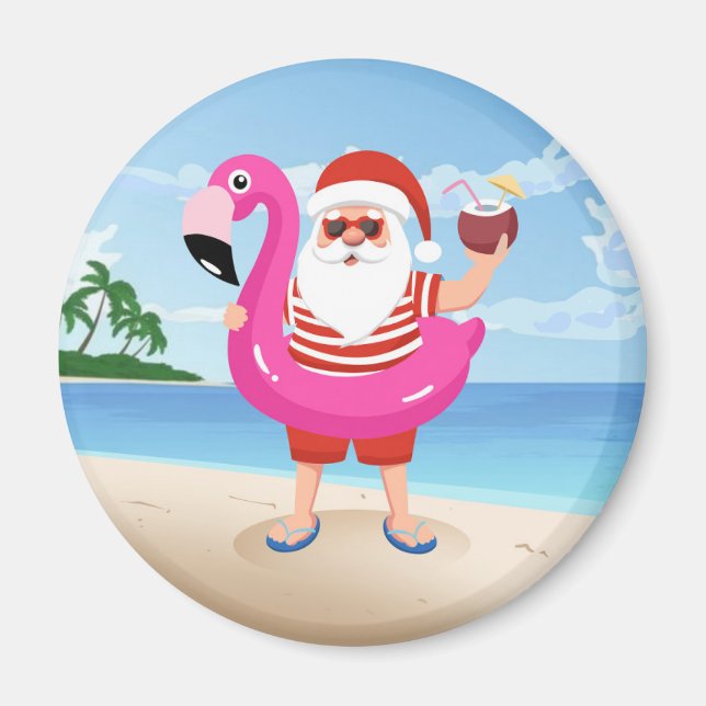Santa Claus with flamingo inflatable ring Magnet (Front)