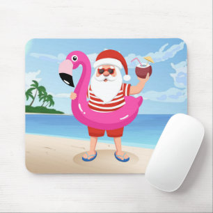 Santa Claus with flamingo inflatable ring Mouse Mat