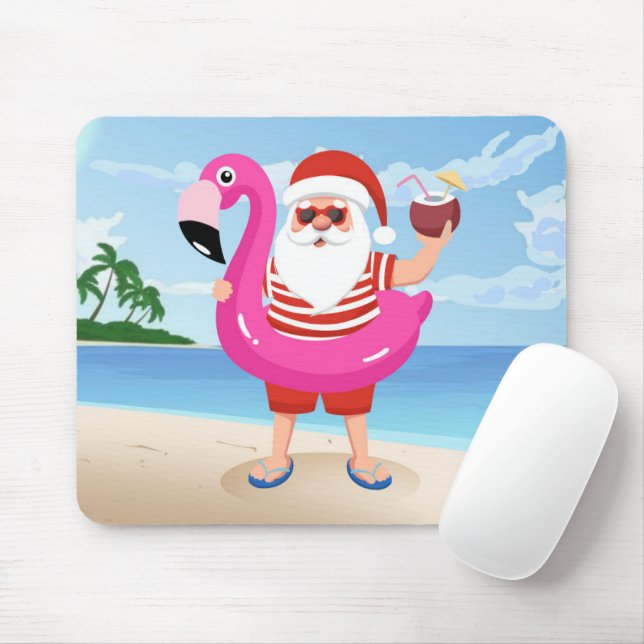 Santa Claus with flamingo inflatable ring Mouse Mat (With Mouse)