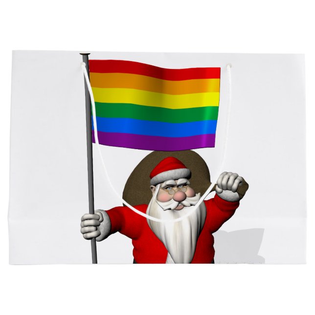Santa Claus With Gay Pride Rainbow Flag Large Gift Bag (Back)