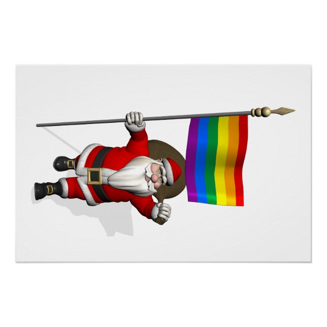 Santa Claus With Gay Pride Rainbow Flag Poster (Front)