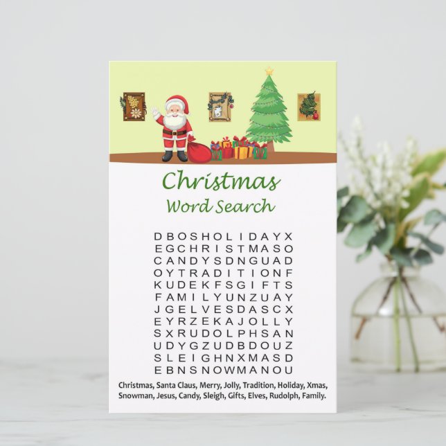 Santa claus with gifts christmas word search game (Standing Front)