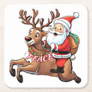 Santa Claus with Gifts of Peace Square Paper Coaster