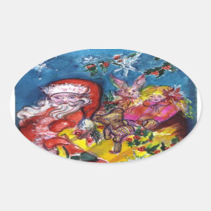 SANTA CLAUS WITH GIFTS OVAL STICKER