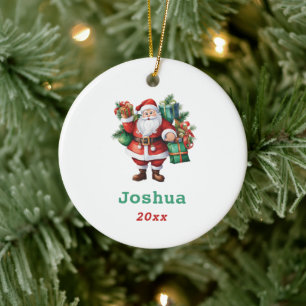 Santa Claus with Gifts Personalise Ceramic Tree Decoration