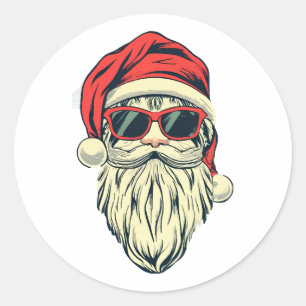 santa claus with glasses classic round sticker