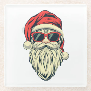 santa claus with glasses glass coaster