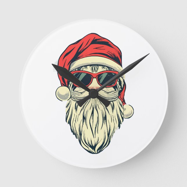 santa claus with glasses round clock (Front)