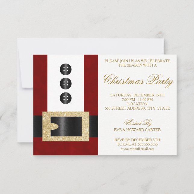 Santa Claus with Glitter Belt | Party Invitation (Front)