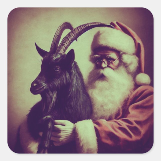 Santa Claus with Goat Retro Black Phillip  Square Sticker (Front)