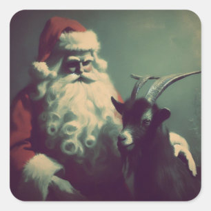 Santa Claus with Goat Retro Black Phillip Square Sticker